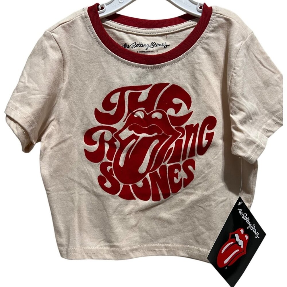 Rolling Stones velvet Retro graphic band Tee shirt Rock festival crop 7 8 10 12